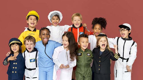 group of children in occupational costumes/uniforms