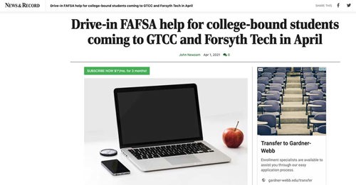 FAFSA Drive-In Events Highlighted by the News & Record-Greensboro
