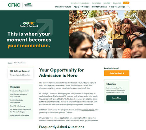 NC College Connect Public Landing Page